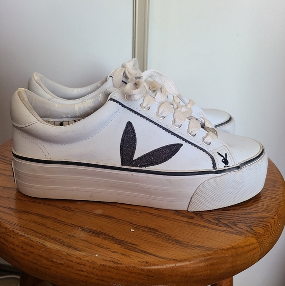 Playboy Sneakers, white with black sparkled ears, size 9 - Picture 3 of 10